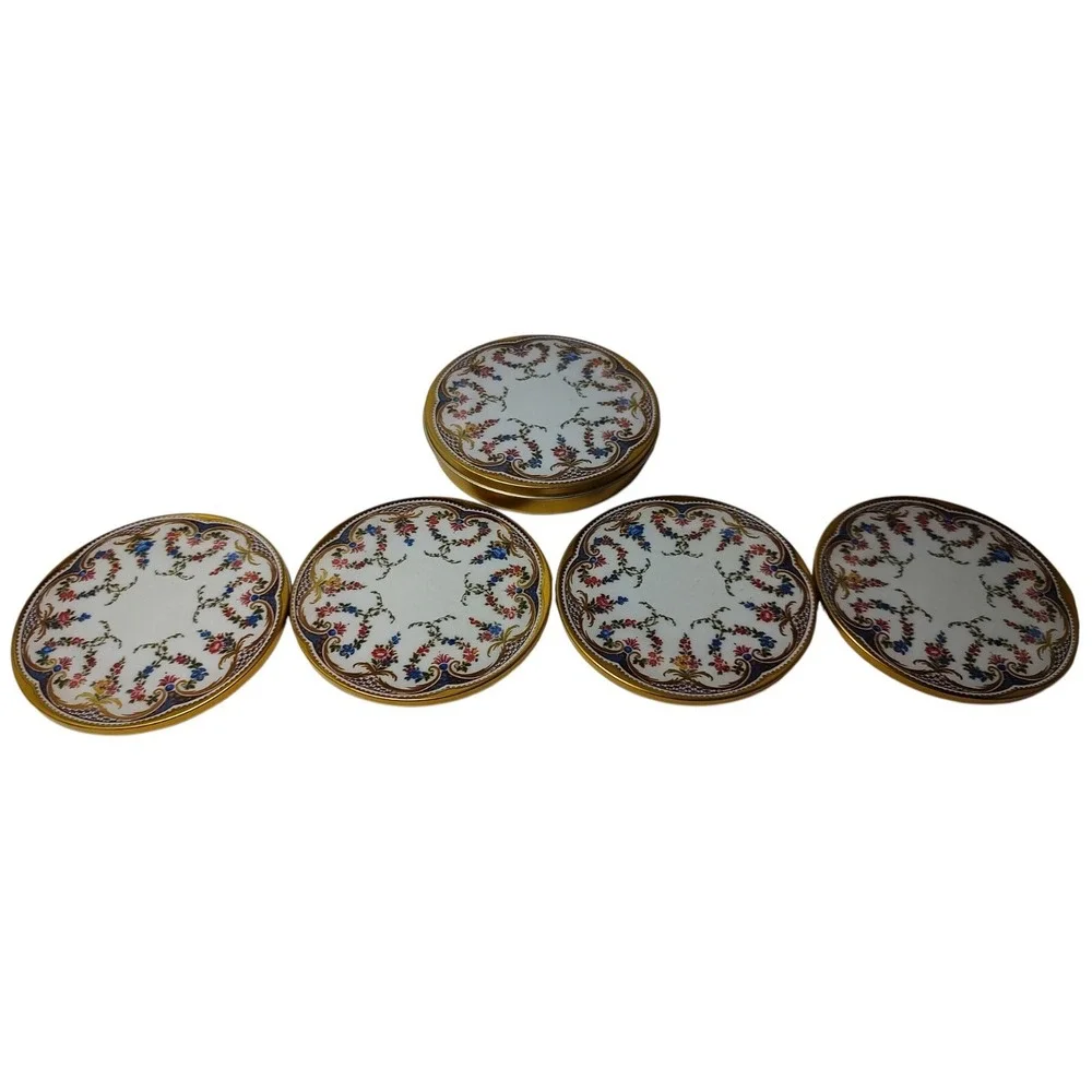 The Wallace Collection Garlands of Roses Four Coasters with‎ Tin Box England